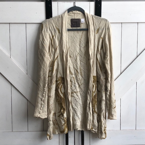 Anthropologie Guinevere Gold Feather Cardigan - Picture 2 of 6